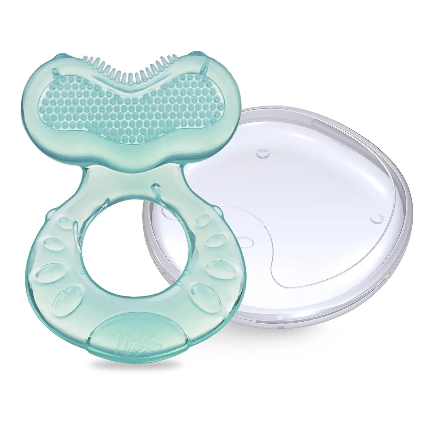 Nuby Teethe-EEZ Baby Teether with Soothing Bristles & Travel Case, Aqua | BPA-Free Silicone Teether for Babies 3+ Months - view 5