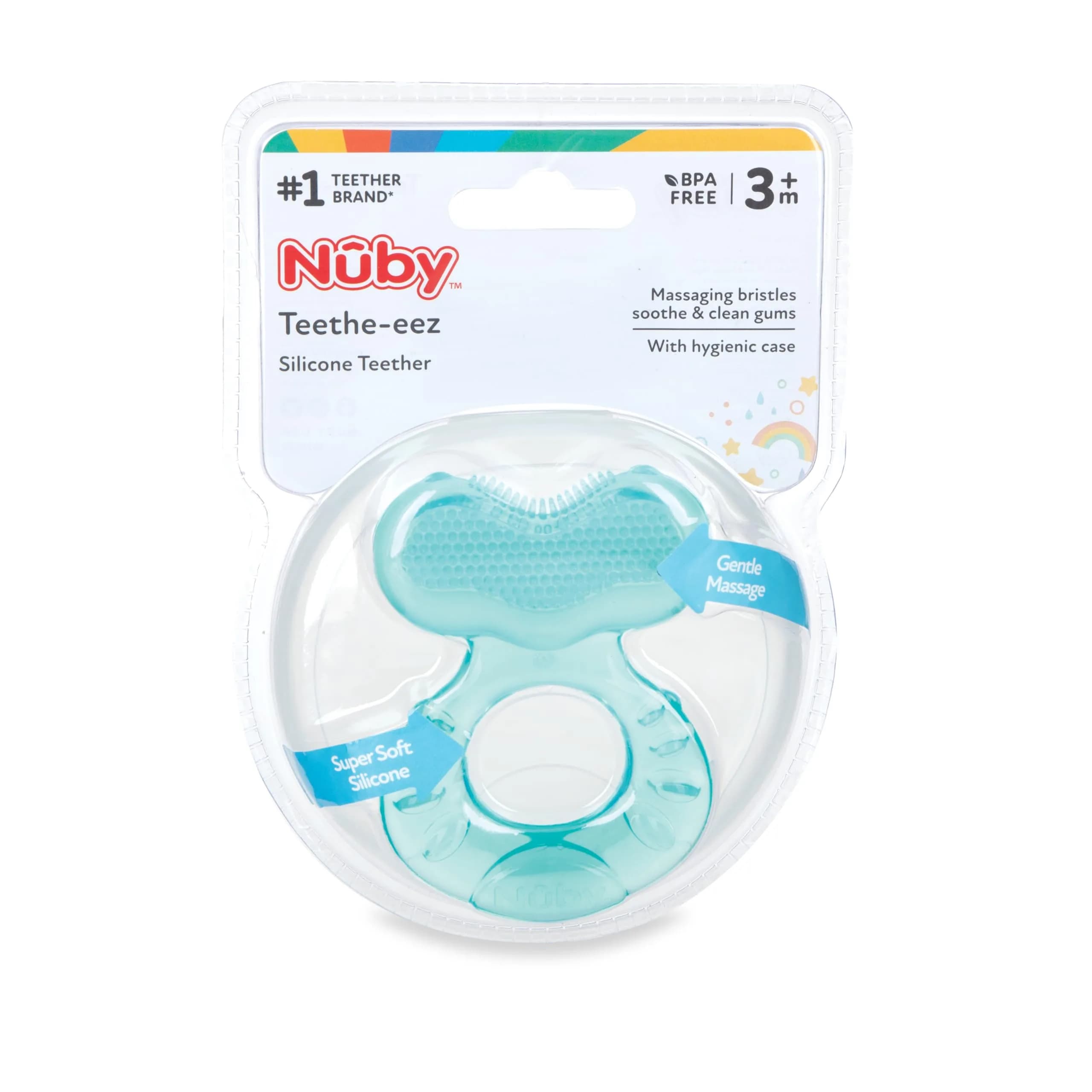 Nuby Teethe-EEZ Baby Teether with Soothing Bristles & Travel Case, Aqua | BPA-Free Silicone Teether for Babies 3+ Months - view 6