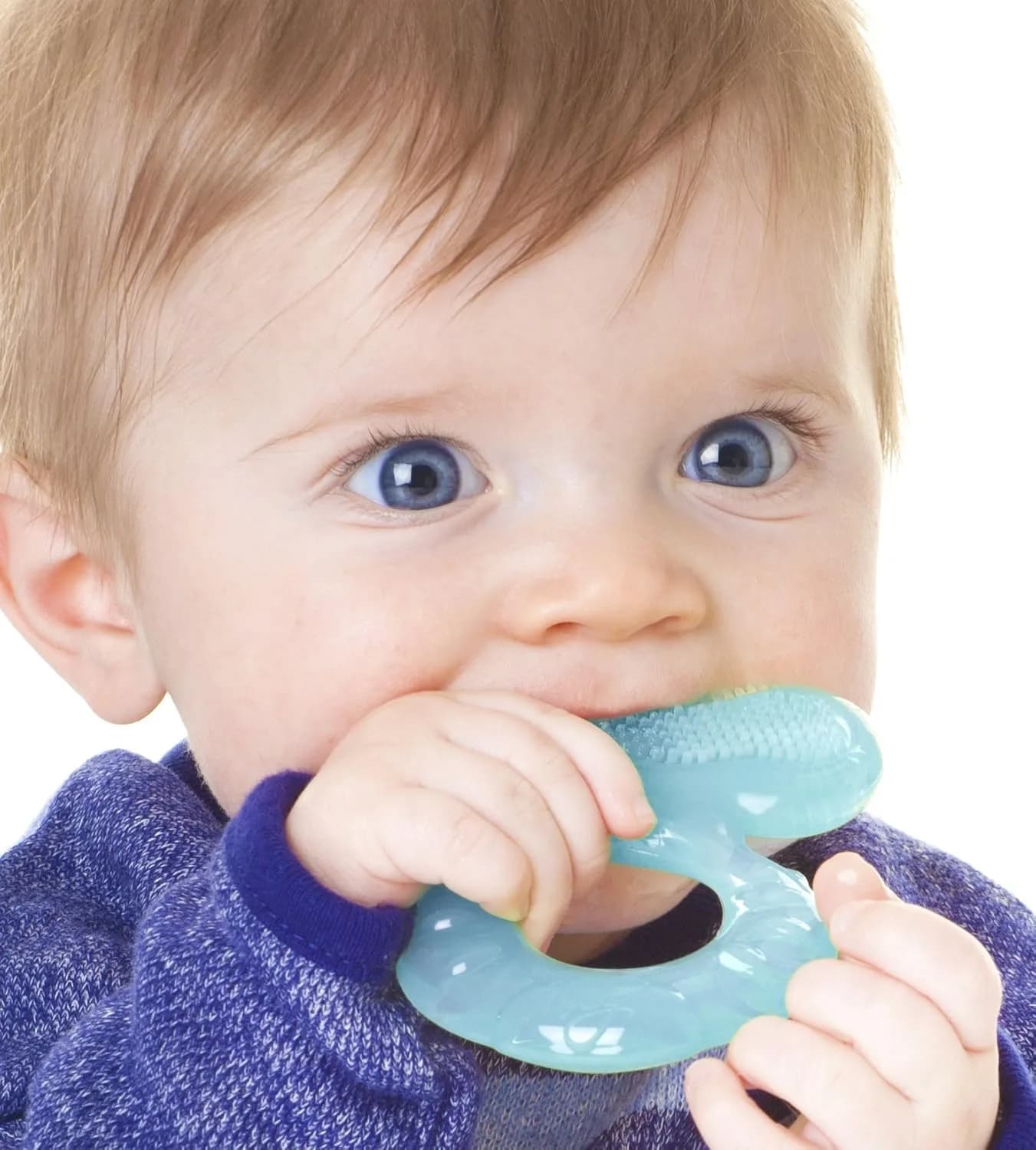 Nuby Teethe-EEZ Baby Teether with Soothing Bristles & Travel Case, Aqua | BPA-Free Silicone Teether for Babies 3+ Months - view 2