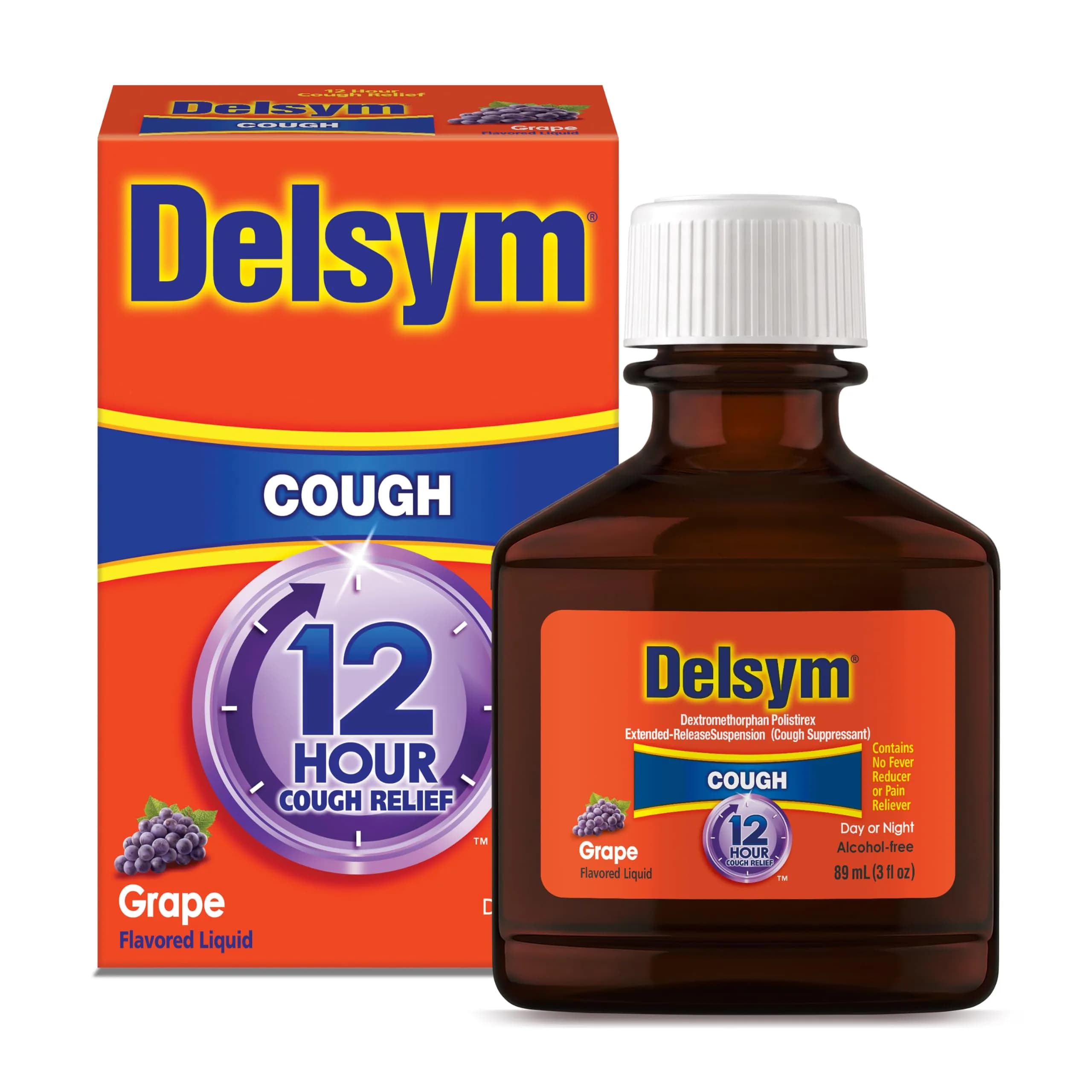 Delsym 12 Hour Cough Medicine for Adults | Powerful Relief with Extended-Release Dextromethorphan, Grape Flavor, 3 Fl Oz