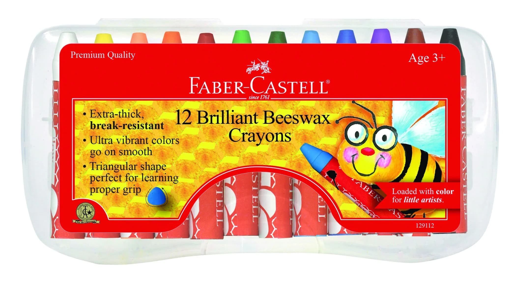 Faber-Castell Beeswax Jumbo Triangle Crayons 12 Count | Non-Toxic Art Supplies for Kids Ages 3+ — 12 Colors