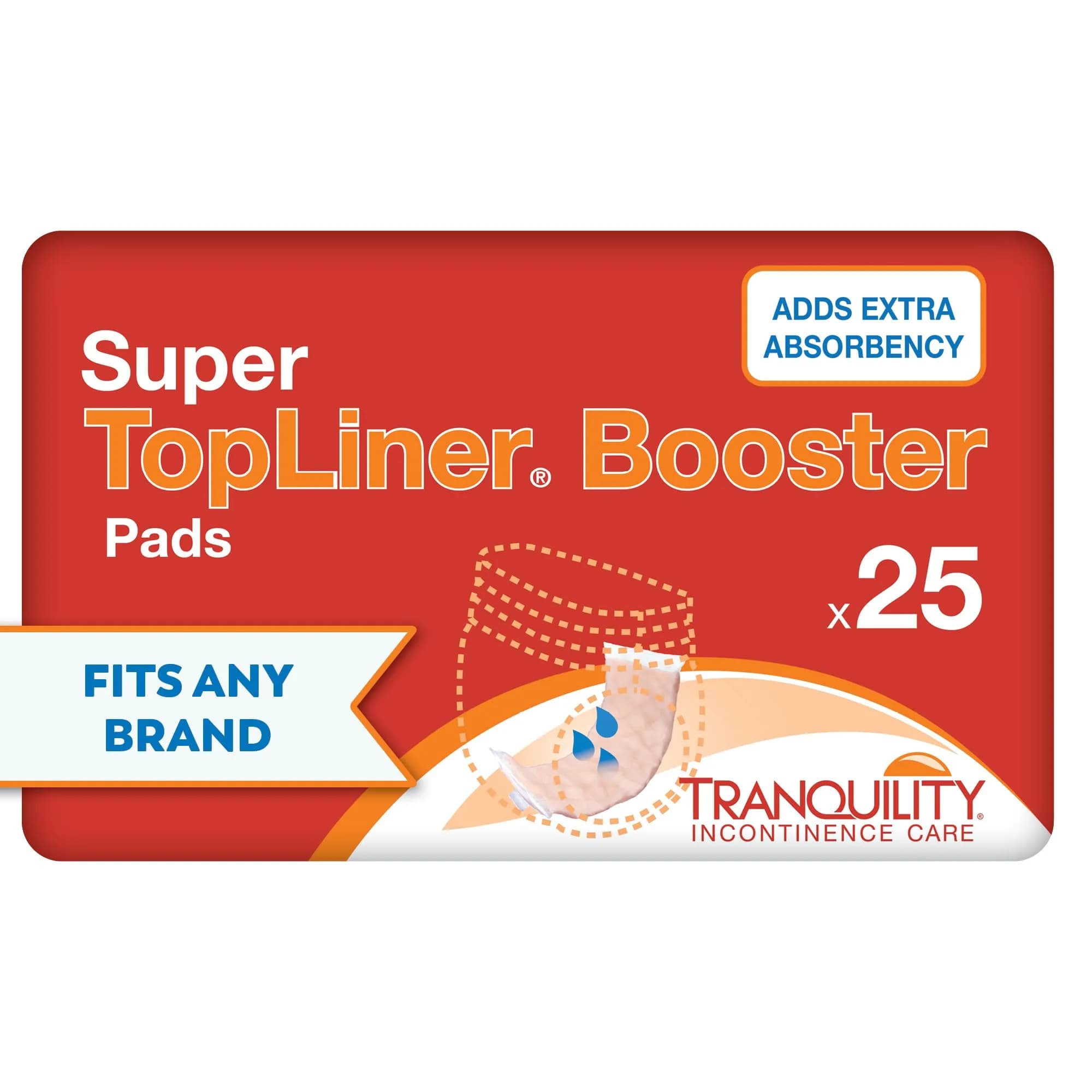 Tranquility TopLiner Booster Pads Super 15" x 4.25" (25 Count, 14.2 oz) | Flow-Through Design for Added Absorbency — White