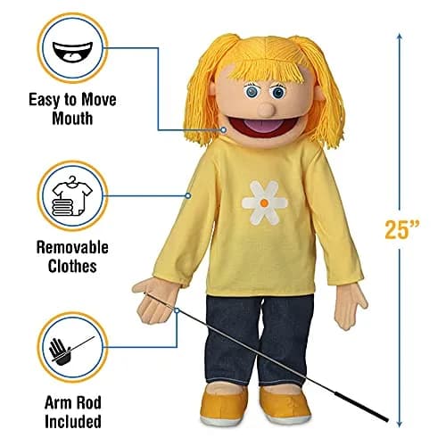 Silly Puppets Katie Peach Girl Full Body Ventriloquist Style Puppet 63.5cm (25 Inches) | Movable Mouth & Control Rod thumbnail 3
