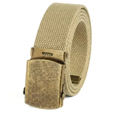 BC Belts Canvas Web Belt Military Style with Antique Brass Buckle 54" | Versatile Casual Accessory thumbnail 1