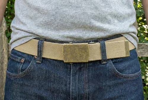 BC Belts Canvas Web Belt Military Style with Antique Brass Buckle 54" | Versatile Casual Accessory thumbnail 2