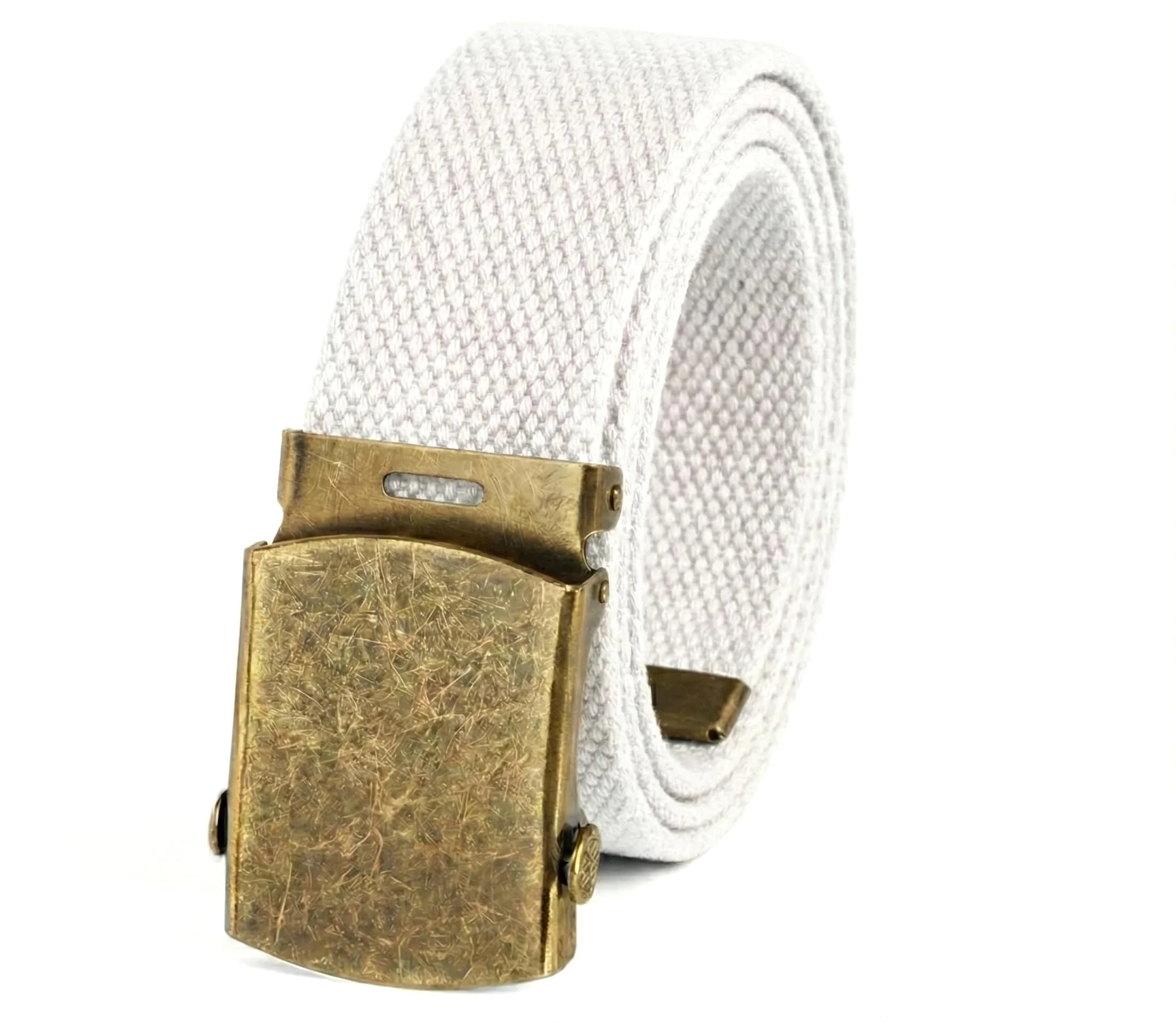 BC Belts Canvas Web Belt Military Style 54" Olive | Adjustable Vintage Casual Belt — White