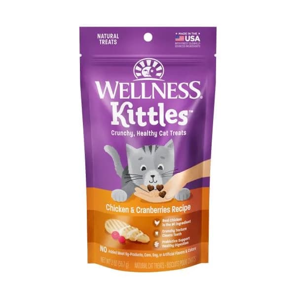 Wellness Kittles Crunchy Cat Treats, Chicken & Cranberry Flavor, 2 oz Bag | Grain-Free Dental Care for All Lifestages thumbnail 4