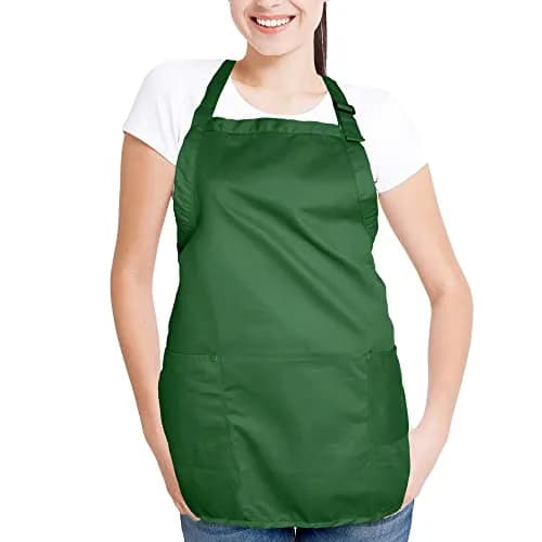 DALIX Apron Commercial Restaurant Home Bib Spun Poly Cotton Kitchen Aprons (2 Pockets) in Dark Green | Adjustable & Durable (70-120 chars) thumbnail 4