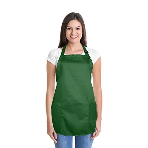 DALIX Apron Commercial Restaurant Home Bib Spun Poly Cotton Kitchen Aprons (2 Pockets) in Dark Green | Adjustable & Durable (70-120 chars) thumbnail 2