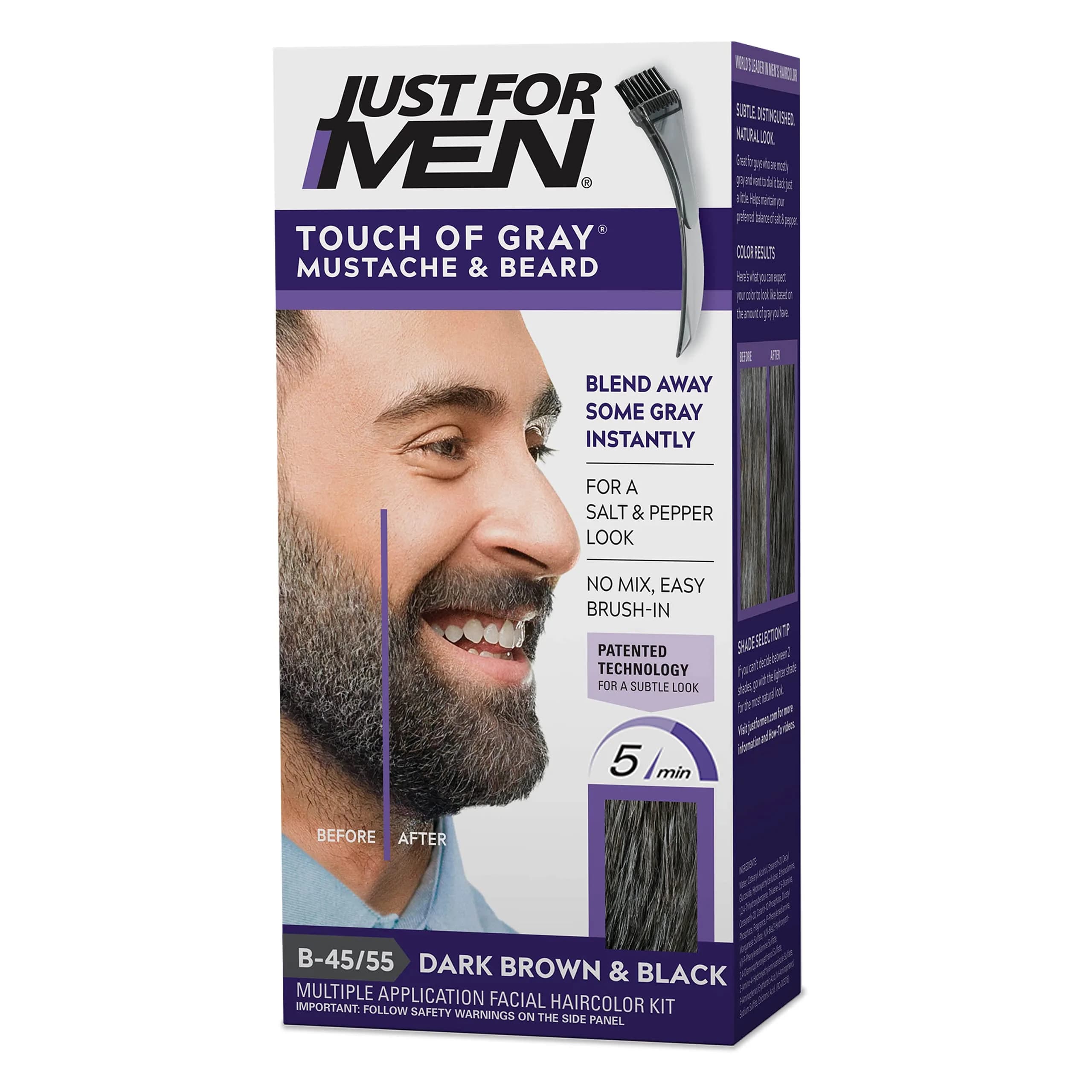 Just For Men Touch of Gray Mustache & Beard, Dark Brown & Black 25ml (0.811 Fl Oz) | Blends Gray for a Subtle Salt & Pepper Look - main product image