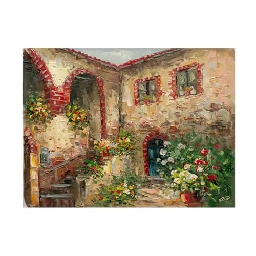 Trademark Fine Art Tuscany Courtyard Wall Art 19"L x 14"W | Vibrant Floral Canvas for Living Room & Office thumbnail 2