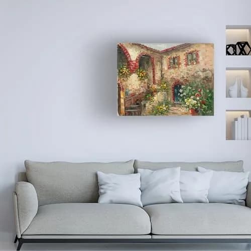 Trademark Fine Art Tuscany Courtyard Wall Art 19"L x 14"W | Vibrant Floral Canvas for Living Room & Office thumbnail 3