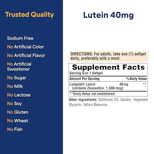 Puritan's Pride Premium Lutigold Lutein 40mg Softgels (120 Count) | Supports Eye Health & Filters Blue Light thumbnail 6