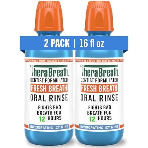 TheraBreath Mouthwash Icy Mint 16 Fl Oz | Alcohol-Free, Dentist-Formulated, 2-Pack thumbnail 1