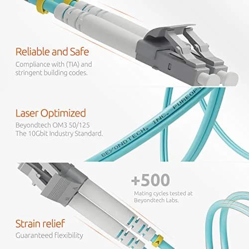 BEYONDTECH 5m (16.4ft) LC to LC Fiber Patch Cable – 10G OM3 Duplex, LSZH Jacket, Compatible with Fiber Networks thumbnail 3