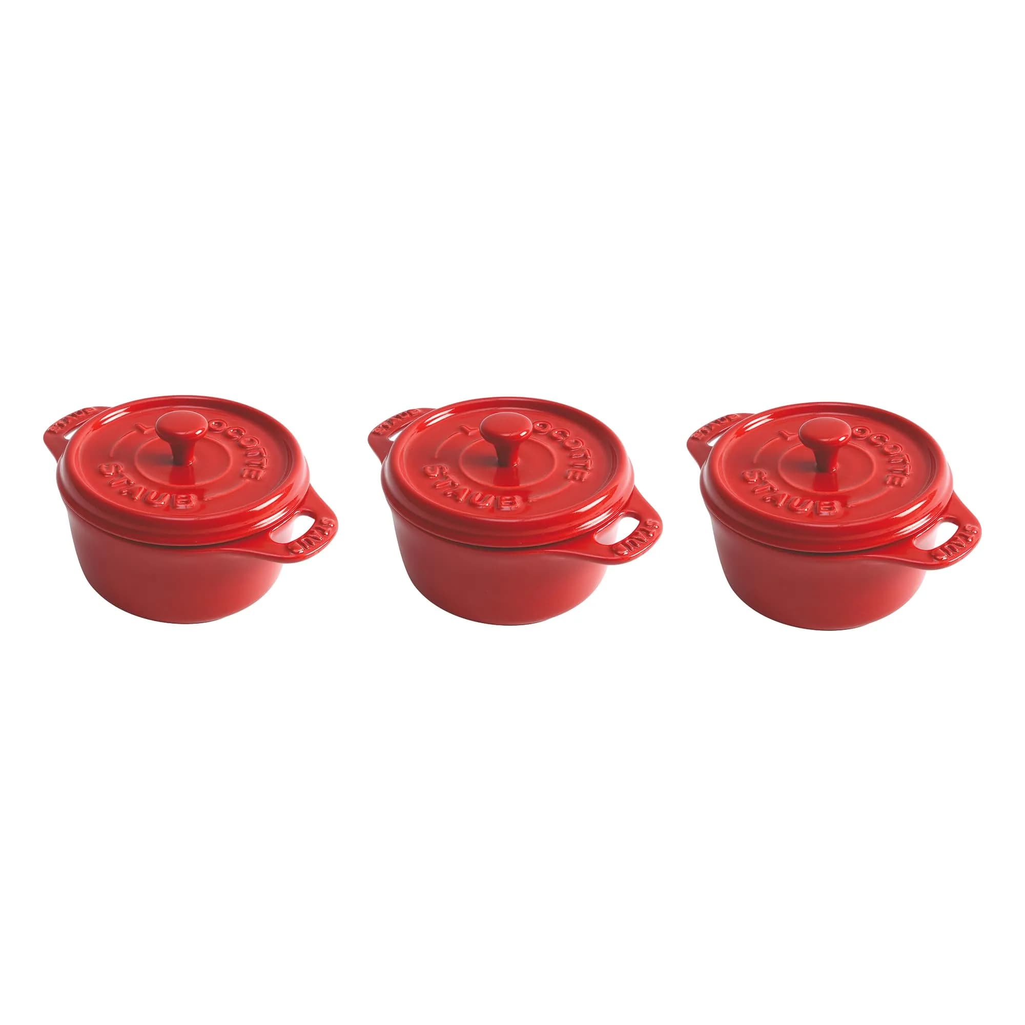 STAUB Ceramic Dutch Oven 3-piece Mini Round Cocotte Dark Blue | Oven & Microwave Safe — Cherry