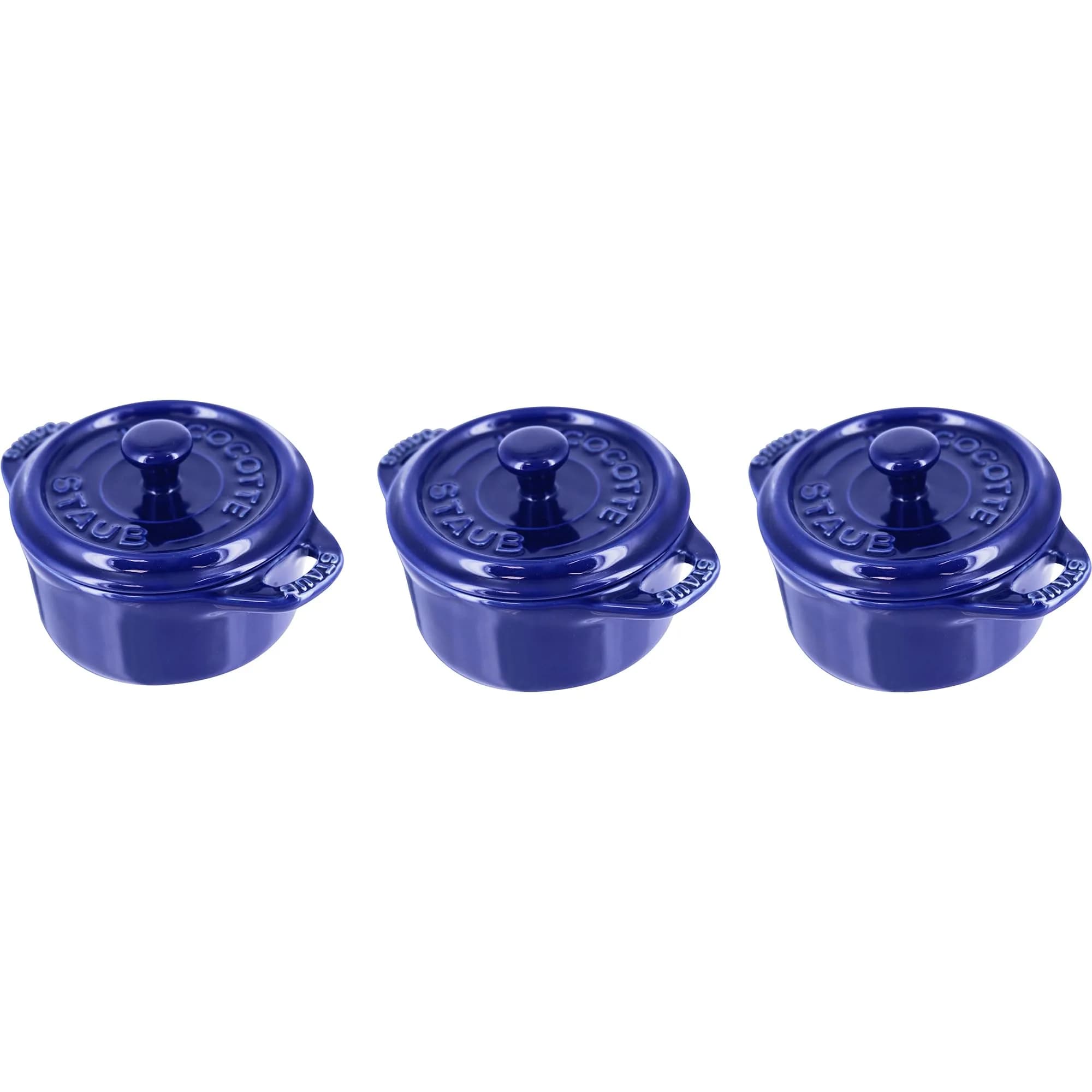 STAUB Ceramic Dutch Oven 3-piece Mini Round Cocotte Dark Blue | Oven & Microwave Safe