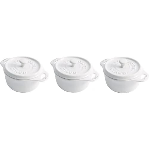 STAUB Ceramic Dutch Oven 3-piece Mini Round Cocotte, White | Oven & Microwave Safe, 0.25 qt thumbnail 1