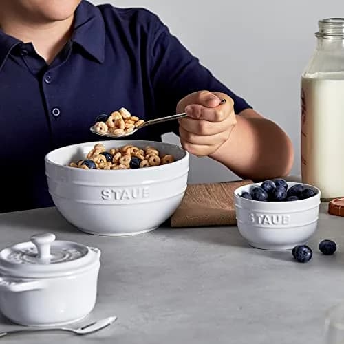 STAUB Ceramic Dutch Oven 3-piece Mini Round Cocotte, White | Oven & Microwave Safe, 0.25 qt thumbnail 7