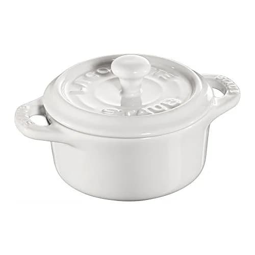 STAUB Ceramic Dutch Oven 3-piece Mini Round Cocotte, White | Oven & Microwave Safe, 0.25 qt thumbnail 2