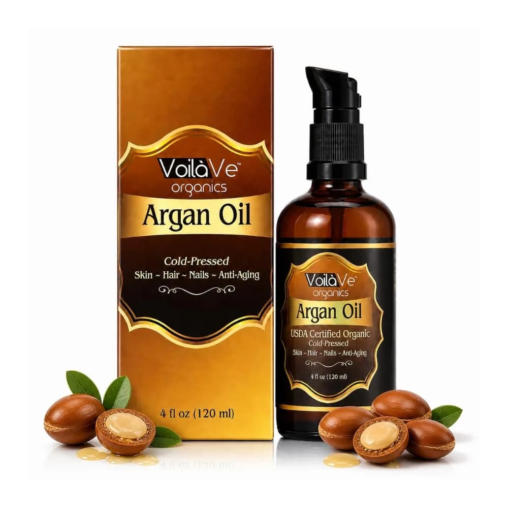 VoilaVe USDA Organic Argan Oil 118ml (4 fl oz) | Pure Cold-Pressed for Skin, Nails & Hair Growth — Argan
