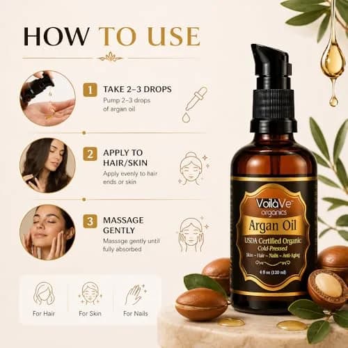 VoilaVe USDA Organic Argan Oil 118ml (4 fl oz) | Pure Cold-Pressed for Skin, Nails & Hair Growth thumbnail 5