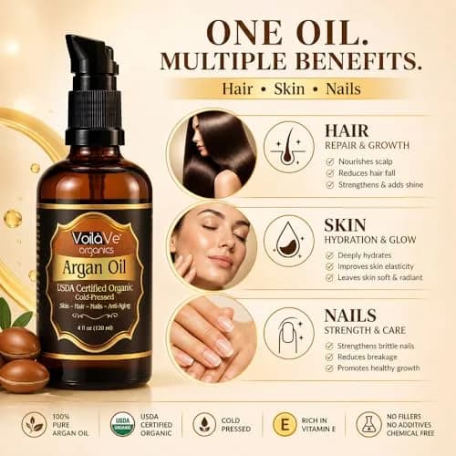 VoilaVe USDA Organic Argan Oil 118ml (4 fl oz) | Pure Cold-Pressed for Skin, Nails & Hair Growth thumbnail 2