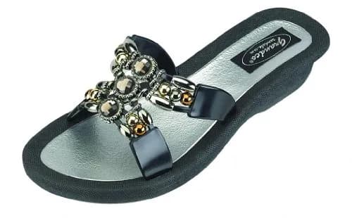 Grandco Womens Lady Q Slide Black Sandal 7 M US | Waterproof Bling Wedge Slip On (70-120 chars) thumbnail 1