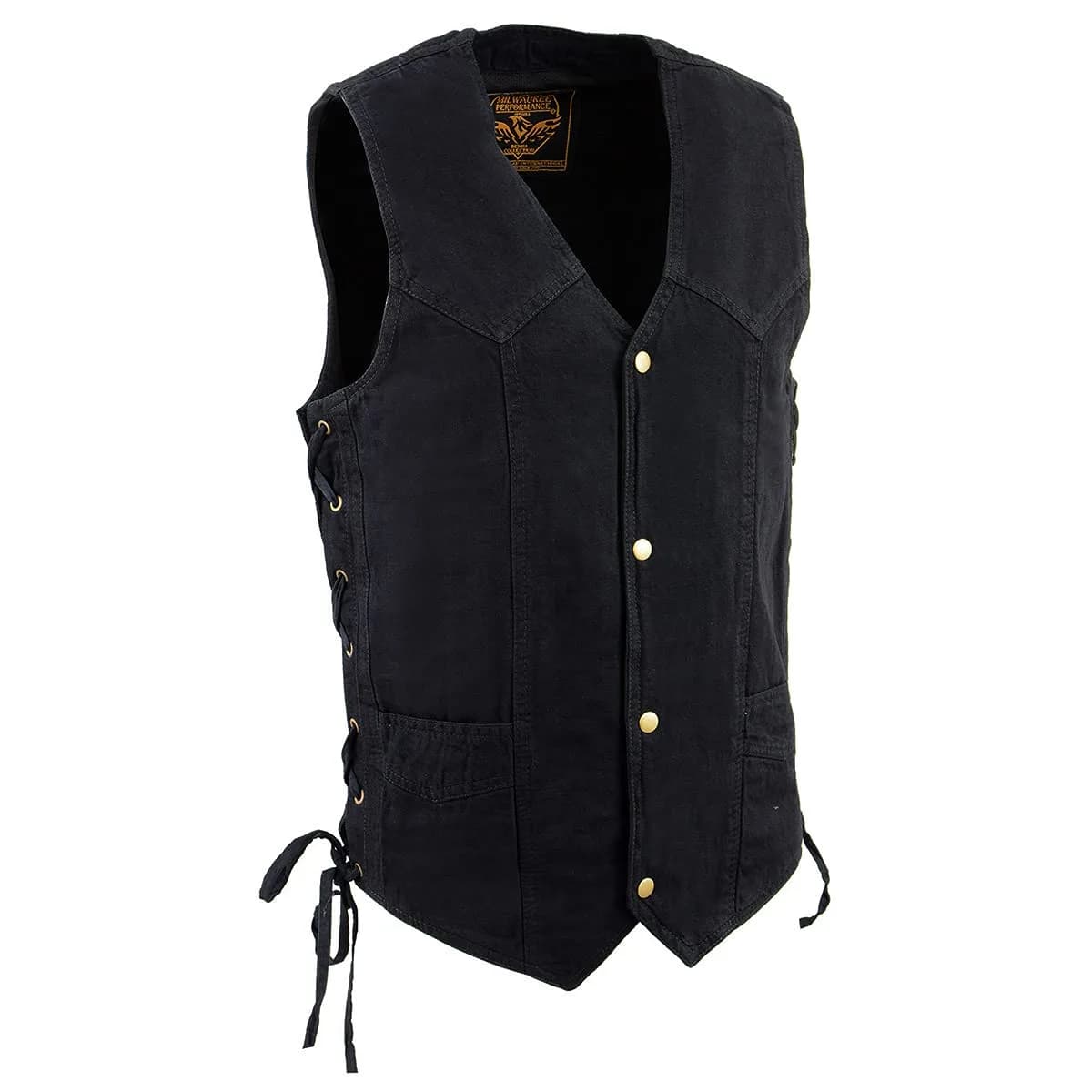 Milwaukee Leather DM1315 Men's Black Denim Vest | Classic Western Style, Adjustable Sides, 2X-Large
