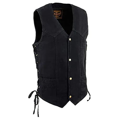 Milwaukee Leather DM1315 Men's Black Denim Vest | Classic Western Style, Adjustable Sides, 2X-Large thumbnail 1