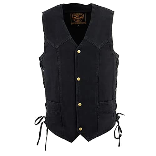 Milwaukee Leather DM1315 Men's Black Denim Vest | Classic Western Style, Adjustable Sides, 2X-Large thumbnail 6