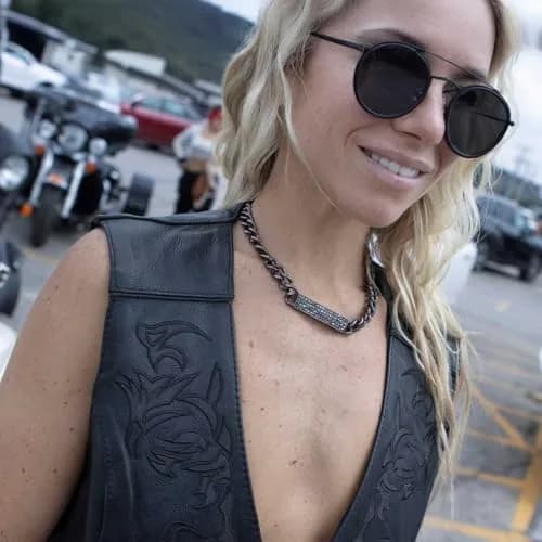 Milwaukee Leather ML1296 Women's Black Leather Motorcycle Vest | Reflective Tribal Design, Side Laces, 5X-Large thumbnail 5