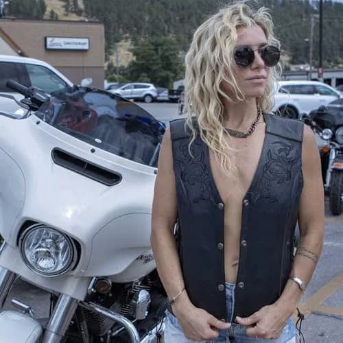 Milwaukee Leather ML1296 Women's Black Leather Motorcycle Vest | Reflective Tribal Design, Side Laces, 5X-Large thumbnail 6
