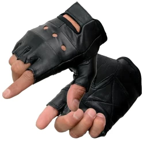 Milwaukee Leather SH216 Men's Black Leather Fingerless Motorcycle Gloves | Gel Padded Palm & Breathable Open Knuckle thumbnail 1
