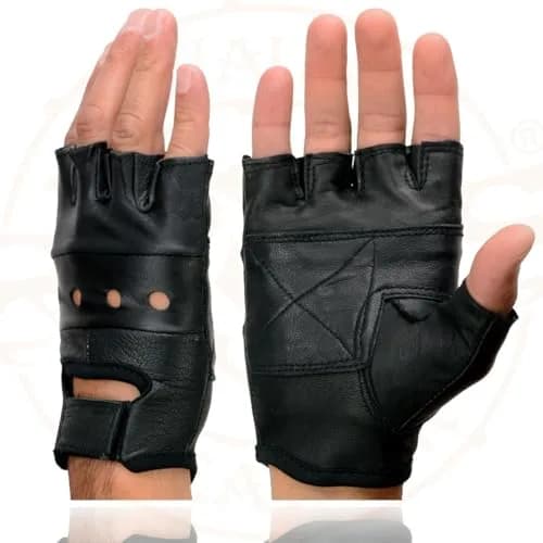 Milwaukee Leather SH216 Men's Black Leather Fingerless Motorcycle Gloves | Gel Padded Palm & Breathable Open Knuckle thumbnail 4