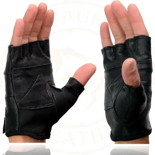 Milwaukee Leather SH216 Men's Black Leather Fingerless Motorcycle Gloves | Gel Padded Palm & Breathable Open Knuckle thumbnail 5