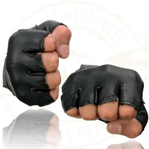Milwaukee Leather SH216 Men's Black Leather Fingerless Motorcycle Gloves | Gel Padded Palm & Breathable Open Knuckle thumbnail 6