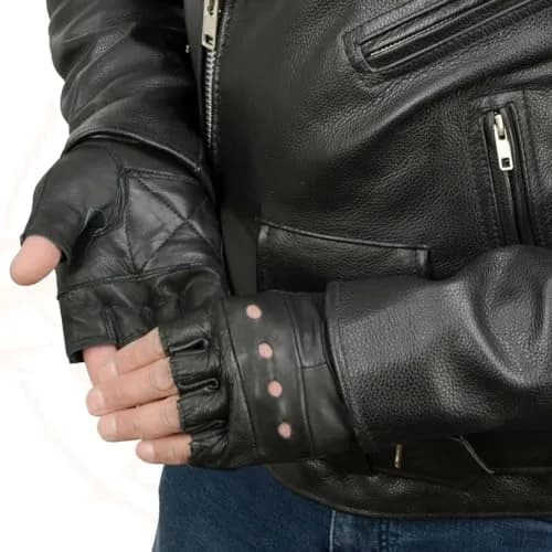 Milwaukee Leather SH216 Men's Black Leather Fingerless Motorcycle Gloves | Gel Padded Palm & Breathable Open Knuckle thumbnail 2