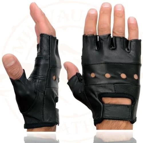 Milwaukee Leather SH216 Men's Black Leather Fingerless Motorcycle Gloves | Gel Padded Palm & Breathable Open Knuckle thumbnail 3
