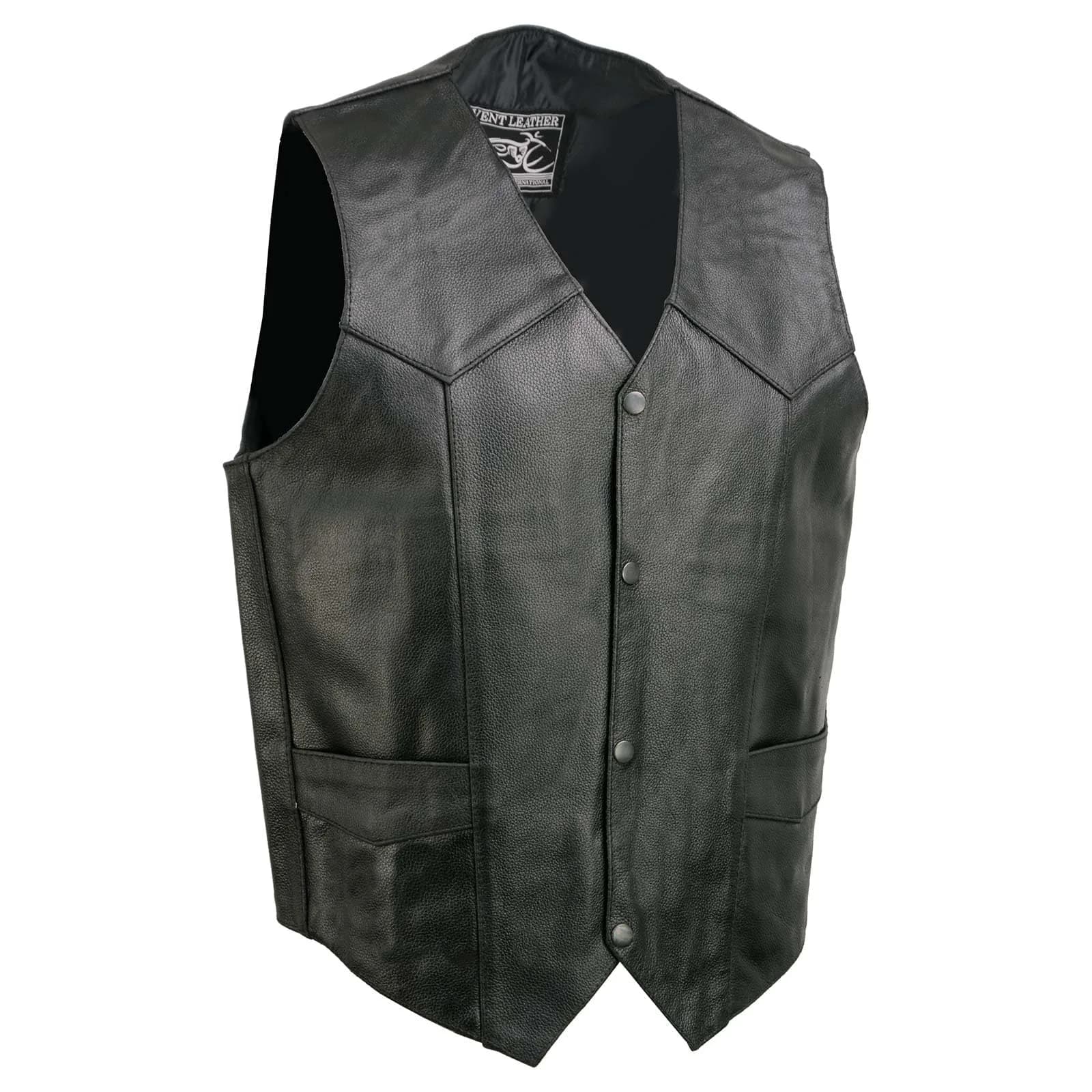 EVENT LEATHER EL5310 Black Motorcycle Leather Vest for Men | Classic Biker Style with Multiple Pockets (XS)