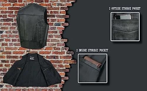 EVENT LEATHER EL5310 Black Motorcycle Leather Vest for Men | Classic Biker Style with Multiple Pockets (XS) thumbnail 4
