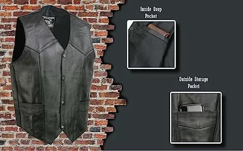 EVENT LEATHER EL5310 Black Motorcycle Leather Vest for Men | Classic Biker Style with Multiple Pockets (XS) thumbnail 2