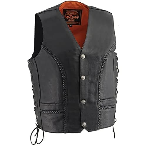 Milwaukee Leather ML1359 Men's Black Premium Leather Side Lace Motorcycle Vest 40 | Superior Abrasion Resistance & Concealed Carry thumbnail 1