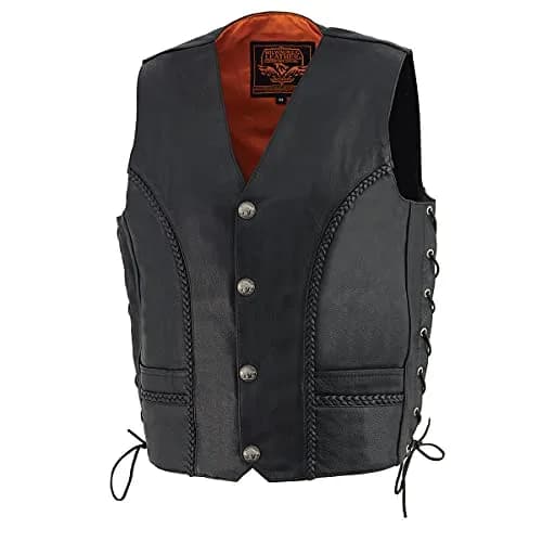 Milwaukee Leather ML1359 Men's Black Premium Leather Side Lace Motorcycle Vest 40 | Superior Abrasion Resistance & Concealed Carry thumbnail 6