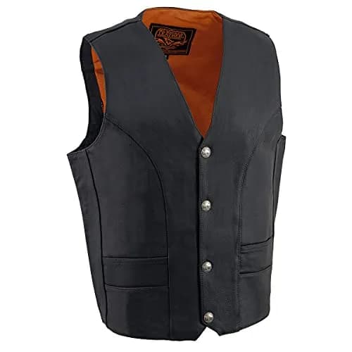 Milwaukee Leather ML1368 Men's Black Premium Leather V-Neck Motorcycle Vest with Buffalo Nickel Snaps - Size 60 thumbnail 5