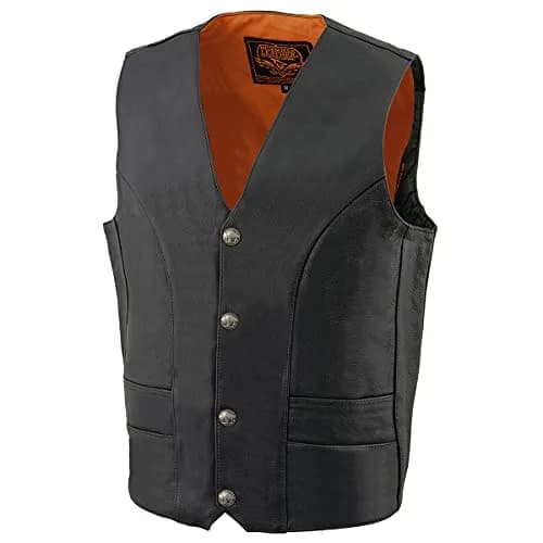 Milwaukee Leather ML1368 Men's Black Premium Leather V-Neck Motorcycle Vest with Buffalo Nickel Snaps - Size 60 thumbnail 7