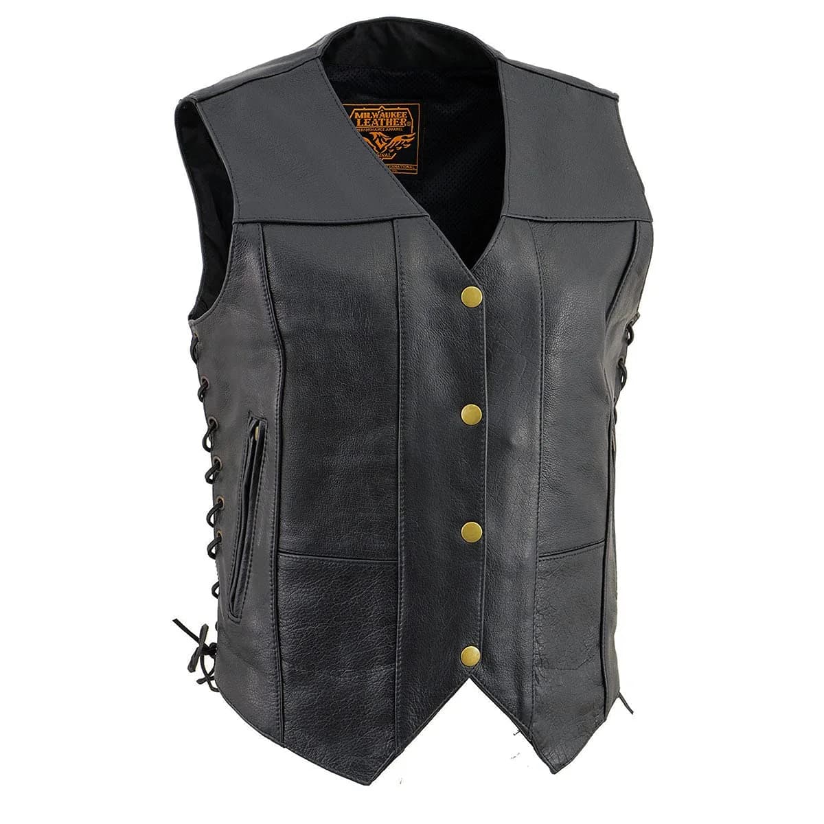 Milwaukee Leather Women's 6-Pocket Side Lace Vest | Black Leather, X-Large | Durable & Stylish