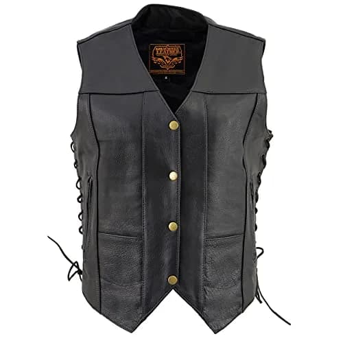 Milwaukee Leather SH1292 Women's Black Leather Side Lace 6 Pocket Motorcycle Vest | Durable Full-Grain Leather, Concealed Carry, Snug Fit, All-Weather thumbnail 8