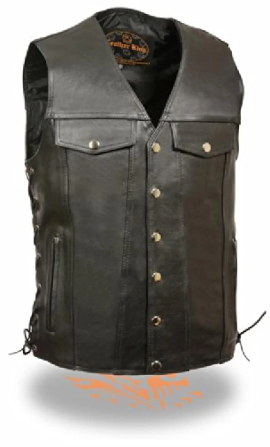 Leather King Men's Denim Pocket Side Lace Vest (Black, Size 44) | Classic Motorcycle Style with Optimal Fit — Black
