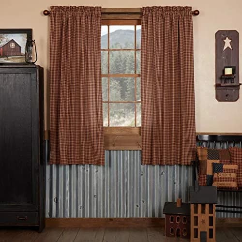 VHC Brands Patriotic Patch 36 in W x 63 in L Plaid Light Filtering Rod Pocket Window Panel Red Navy Khaki Pair thumbnail 1